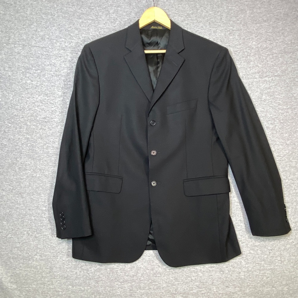 Barneys New York Mens Wool 3 Button Blazer Sport Coat Made in Italy Black 40R
